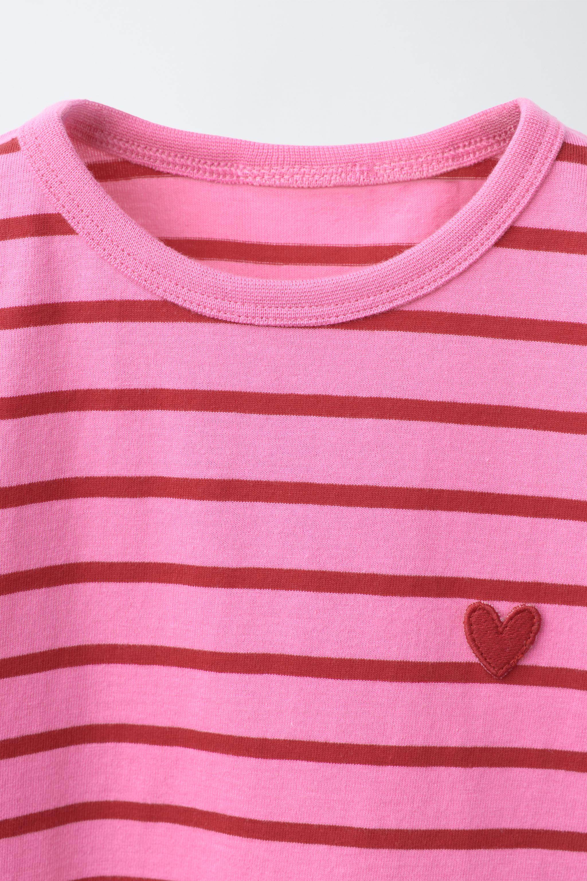 EMBROIDERED HEART STRIPED T-SHIRT